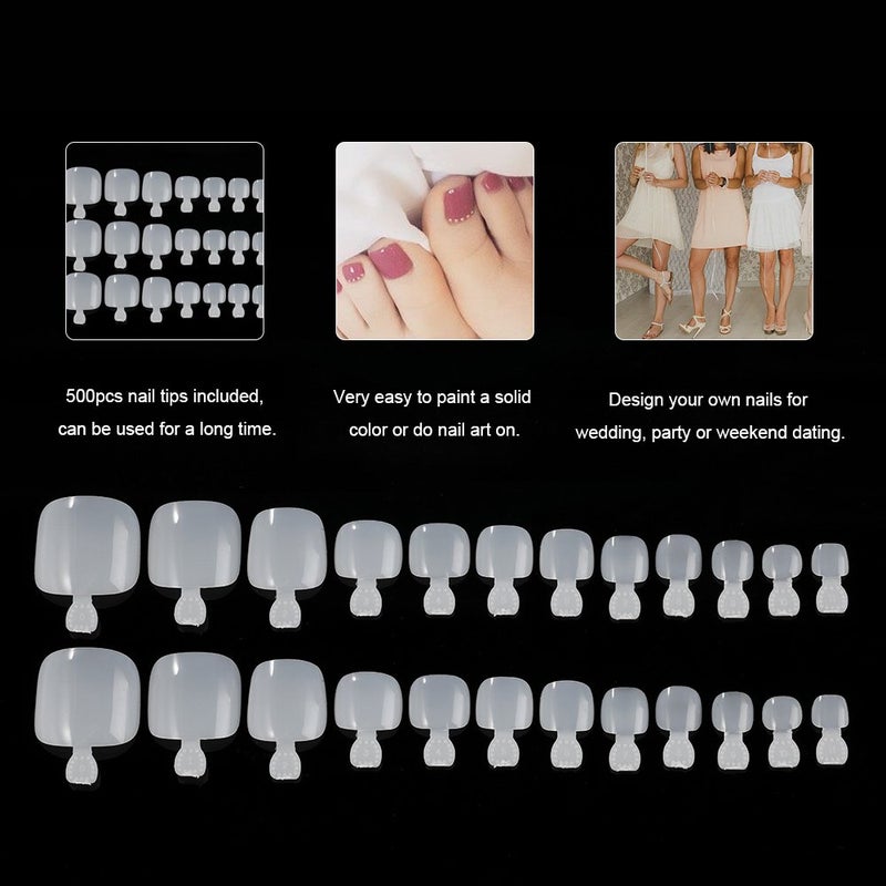 YIMART 500Pcs Fake Toenail Tips Set Nail Art Toe Decoration Full Cover False Toe Nail Tips for DIY Salon Foot Manicure Sticker Tools (Natural) - Image 1